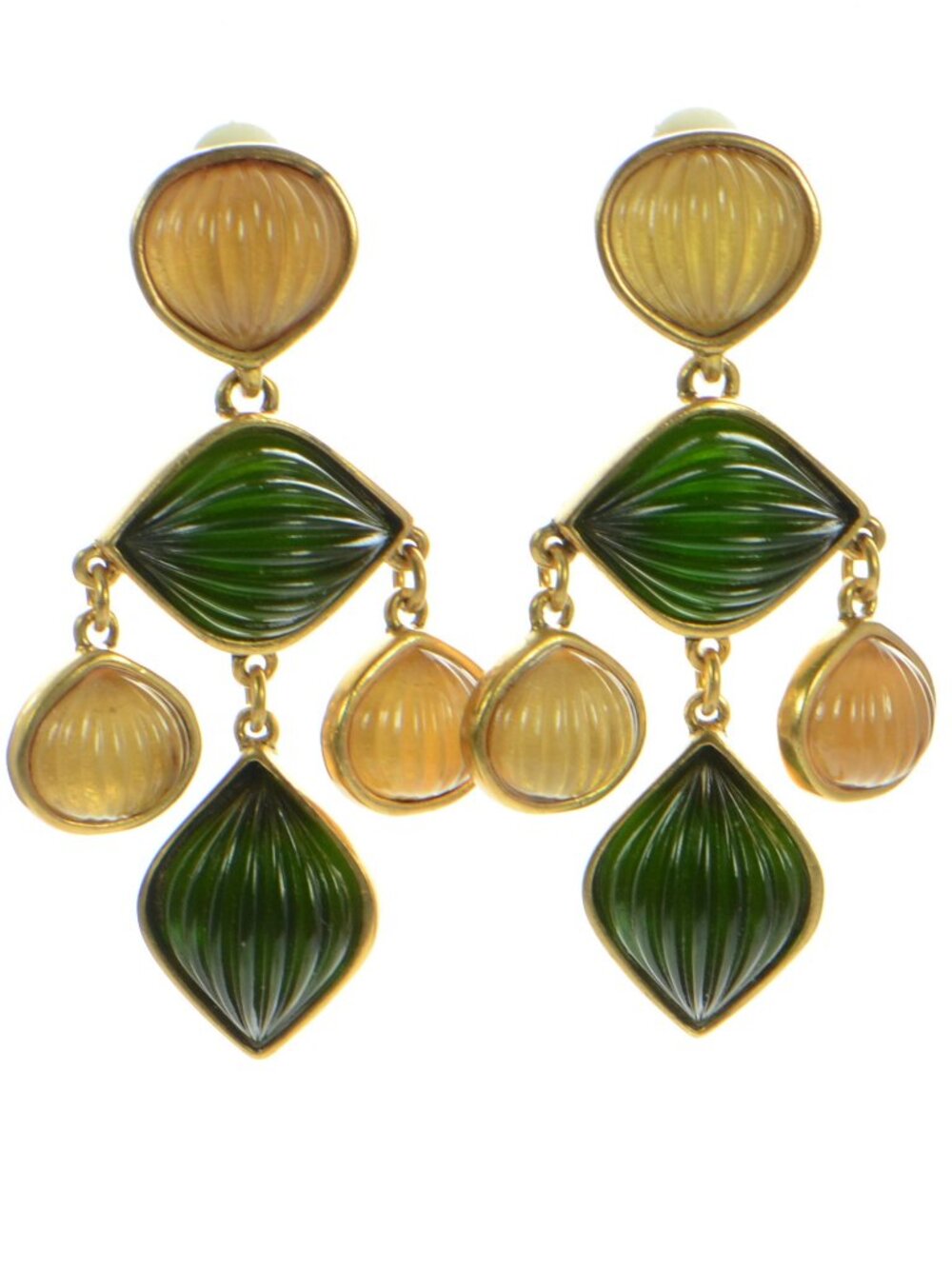 Vintage Oscar de la Renta Gold & Resin Cabochon Earrings